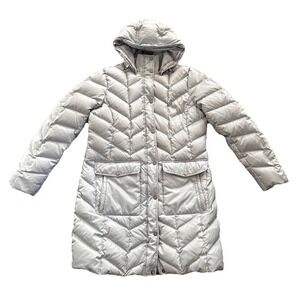 Lands End Womens Down Parka Long Puffer Coat Hooded Light Blue Large 14 16